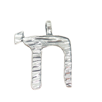 925 Sterling Silver Vintage Chai Judaica Oxidized Charm Pendant