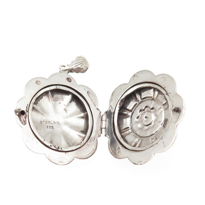 925 Sterling Silver Vintage Enamel Modernist Floral Locket Pendant