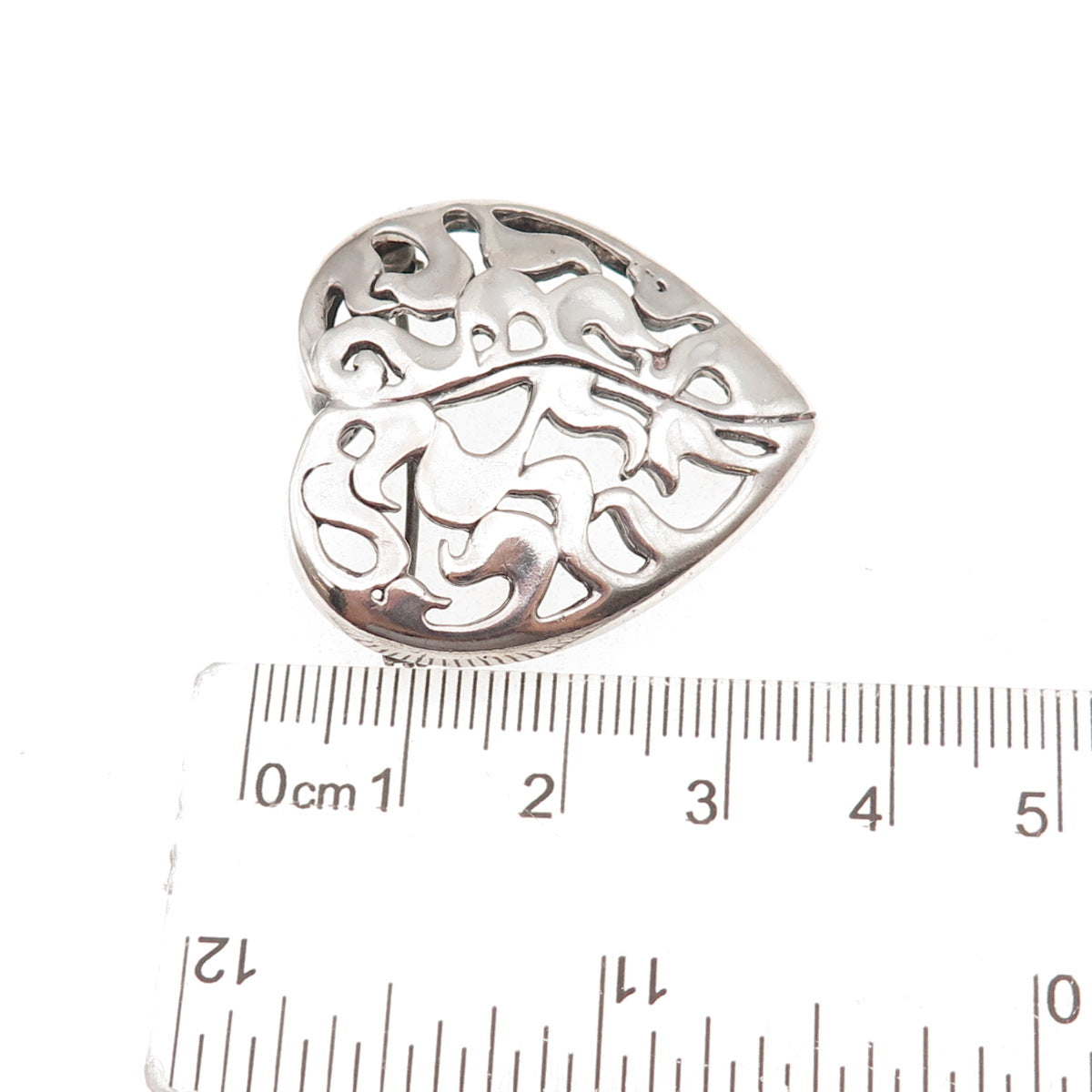 Carolyn Pollack 925 Sterling Silver Vintage Modernist Heart Oxidized Pin Brooch
