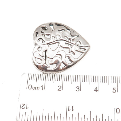 Carolyn Pollack 925 Sterling Silver Vintage Modernist Heart Oxidized Pin Brooch