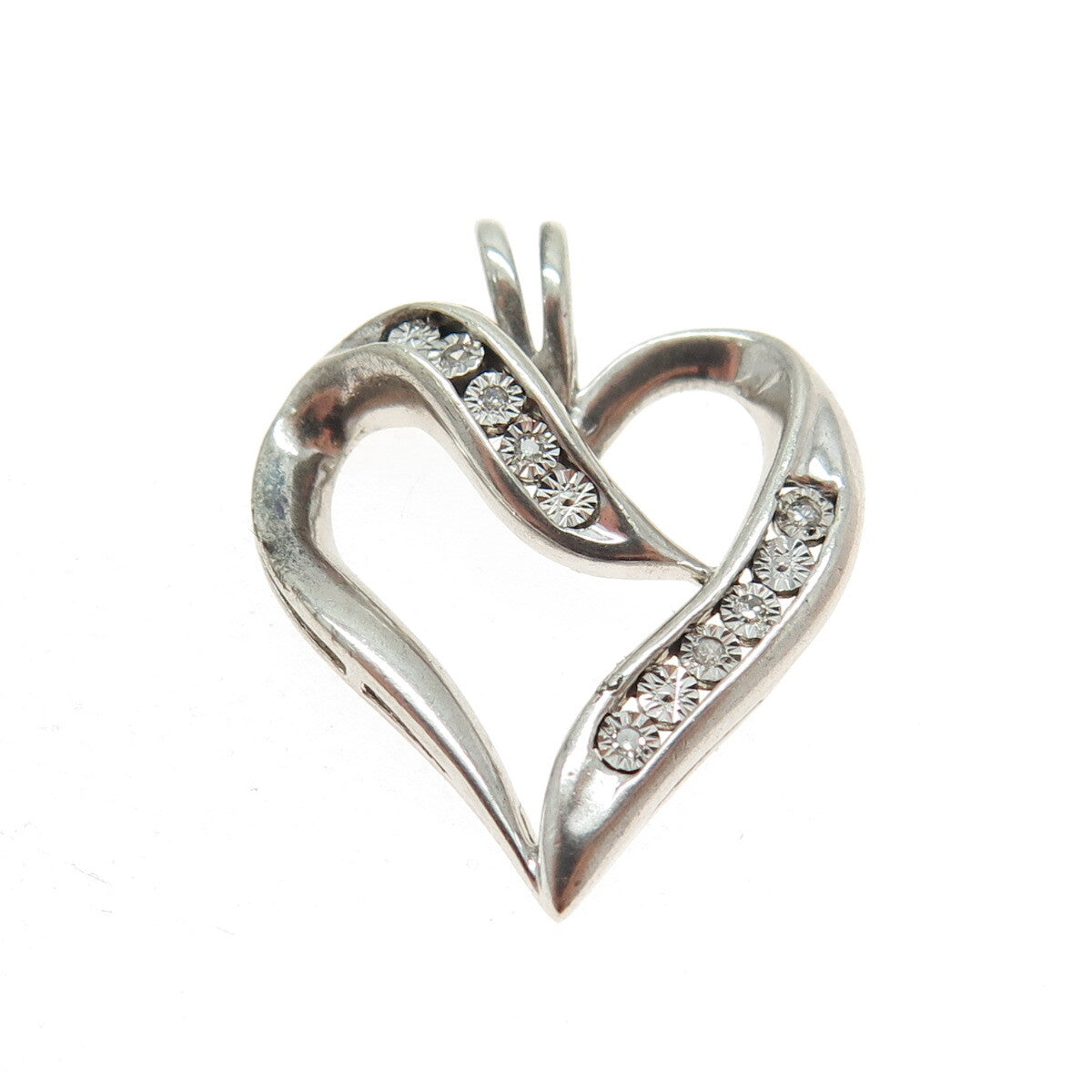 925 Sterling Silver Real White Diamond Open Heart Pendant