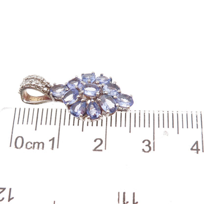 Chuck Clemency 925 Sterling Silver Real Tanzanite Cluster Charm Pendant