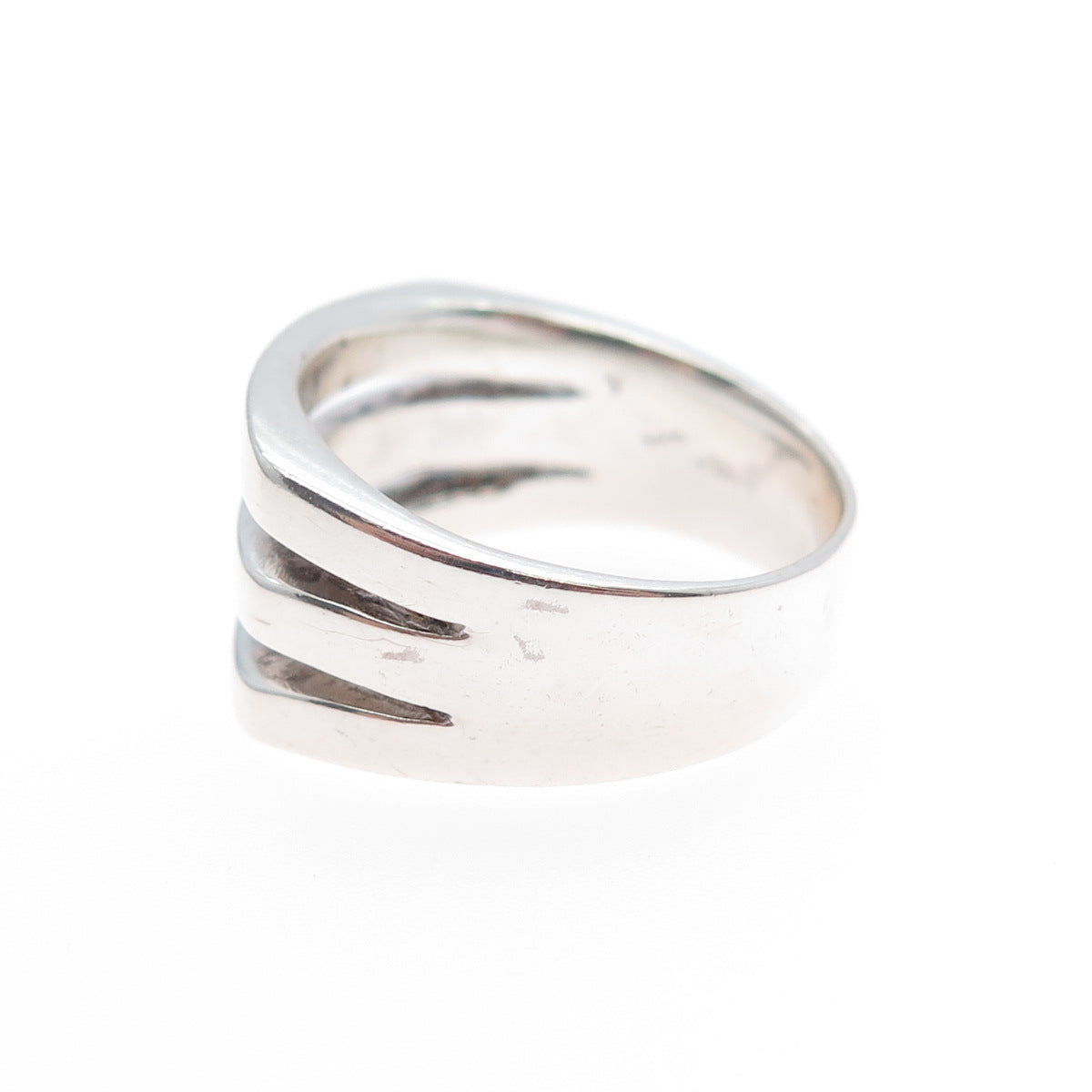 925 Sterling Silver Vintage Modernist 3-Row Ring Size 7