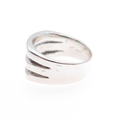 925 Sterling Silver Vintage Modernist 3-Row Ring Size 7