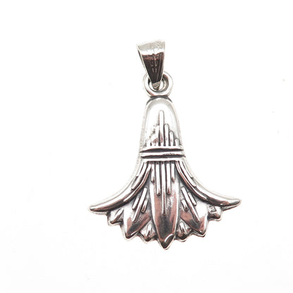 800 Silver Vintage Egyptian Lotus Flower Oxidized Charm Pendant