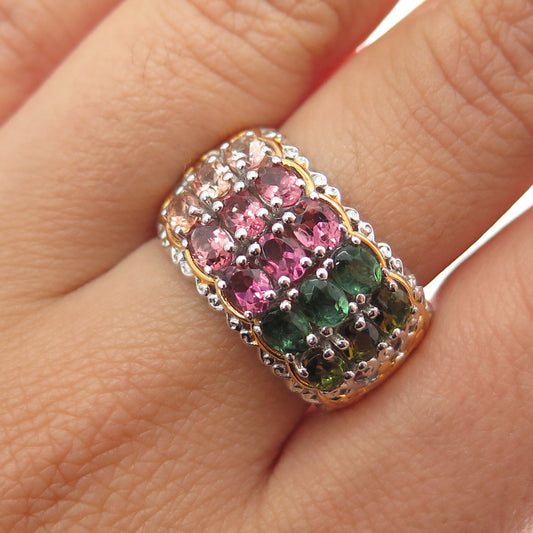 MICHAEL VALITUTTI Gems En Vogue Sterling 2-Tone Multi-Tourmaline Ring Size 8.25