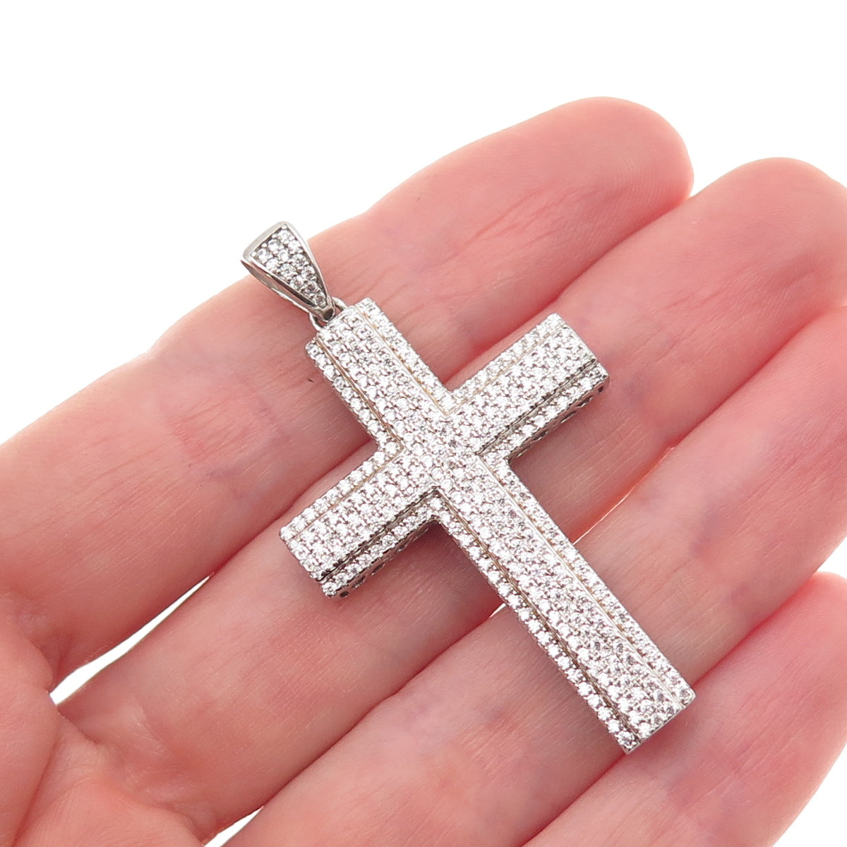 925 Sterling Silver Round-Cut C Z Sparkle Cross Charm Pendant