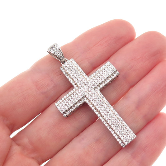 925 Sterling Silver Round-Cut C Z Sparkle Cross Charm Pendant