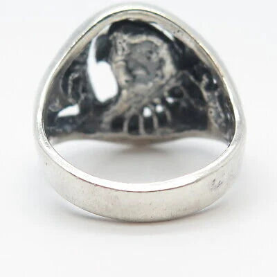 925 Sterling Silver Vintage Eagle & Deer Oval Ring Size 10.25