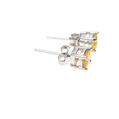 925 Sterling Silver Round-Cut Canary C Z Stud Earrings