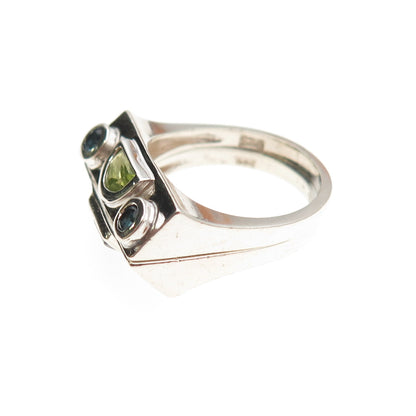 Elyse Fradkin 925 Sterling Vintage Amethyst London Topaz & Peridot Ring Size 6.5