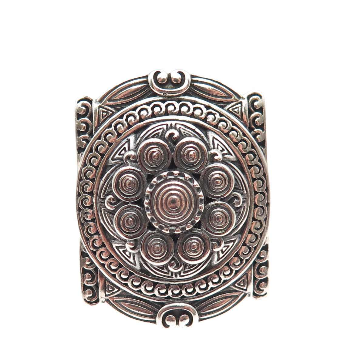 925 Sterling Silver Vintage Swirl Beaded Oxidized Ring Size 8