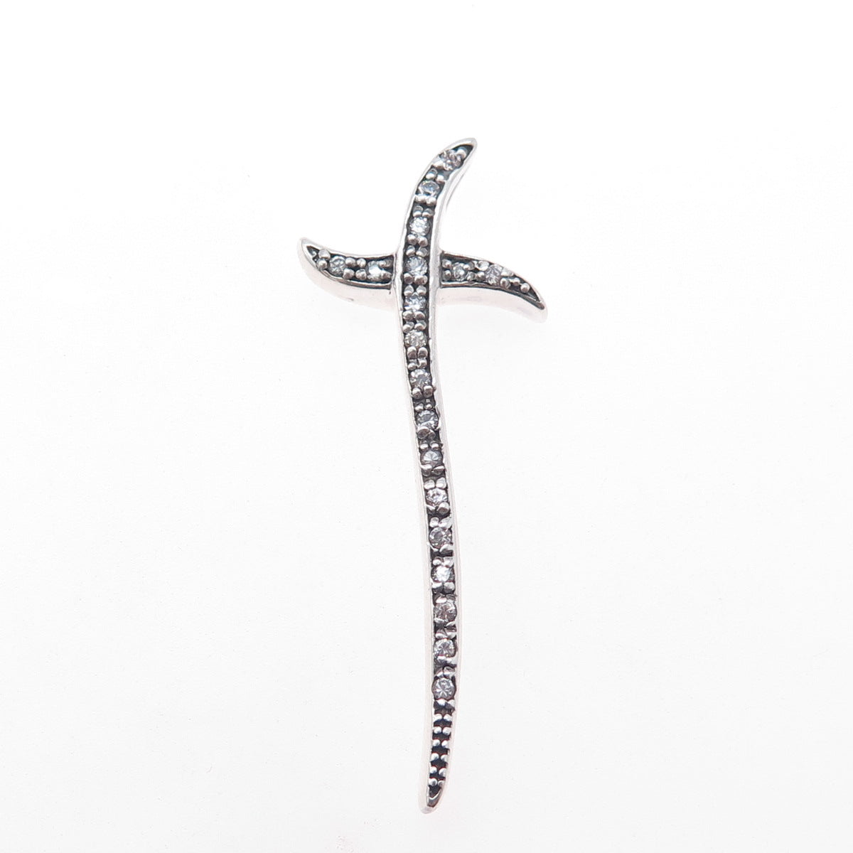 925 Sterling Silver Round-Cut C Z Cross Sword Slide Pendant