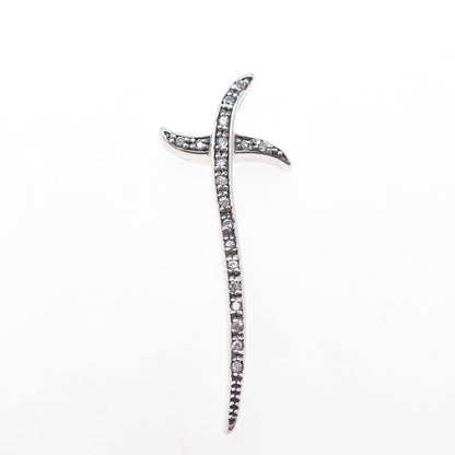 925 Sterling Silver Round-Cut C Z Cross Sword Slide Pendant