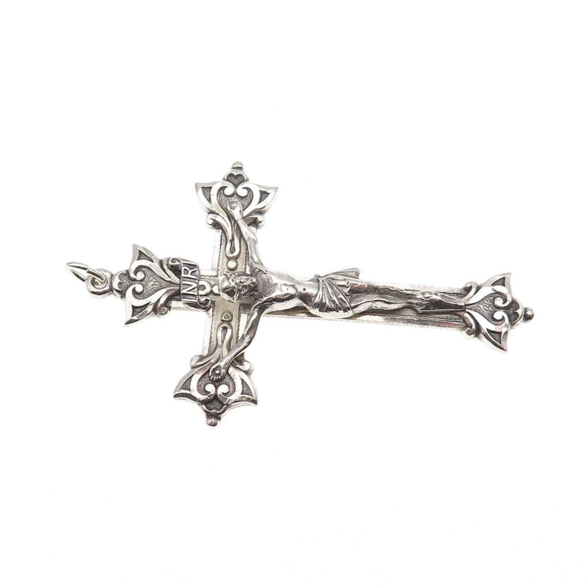 Creed 925 Sterling Silver Antique Art Deco Crucifix Cross Oxidized Charm Pendant
