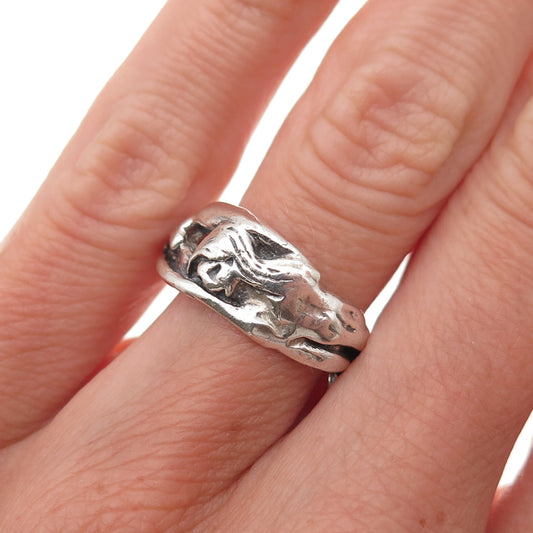 925 Sterling Silver Vintage Erotic Scene Oxidized Band Ring Size 5.75