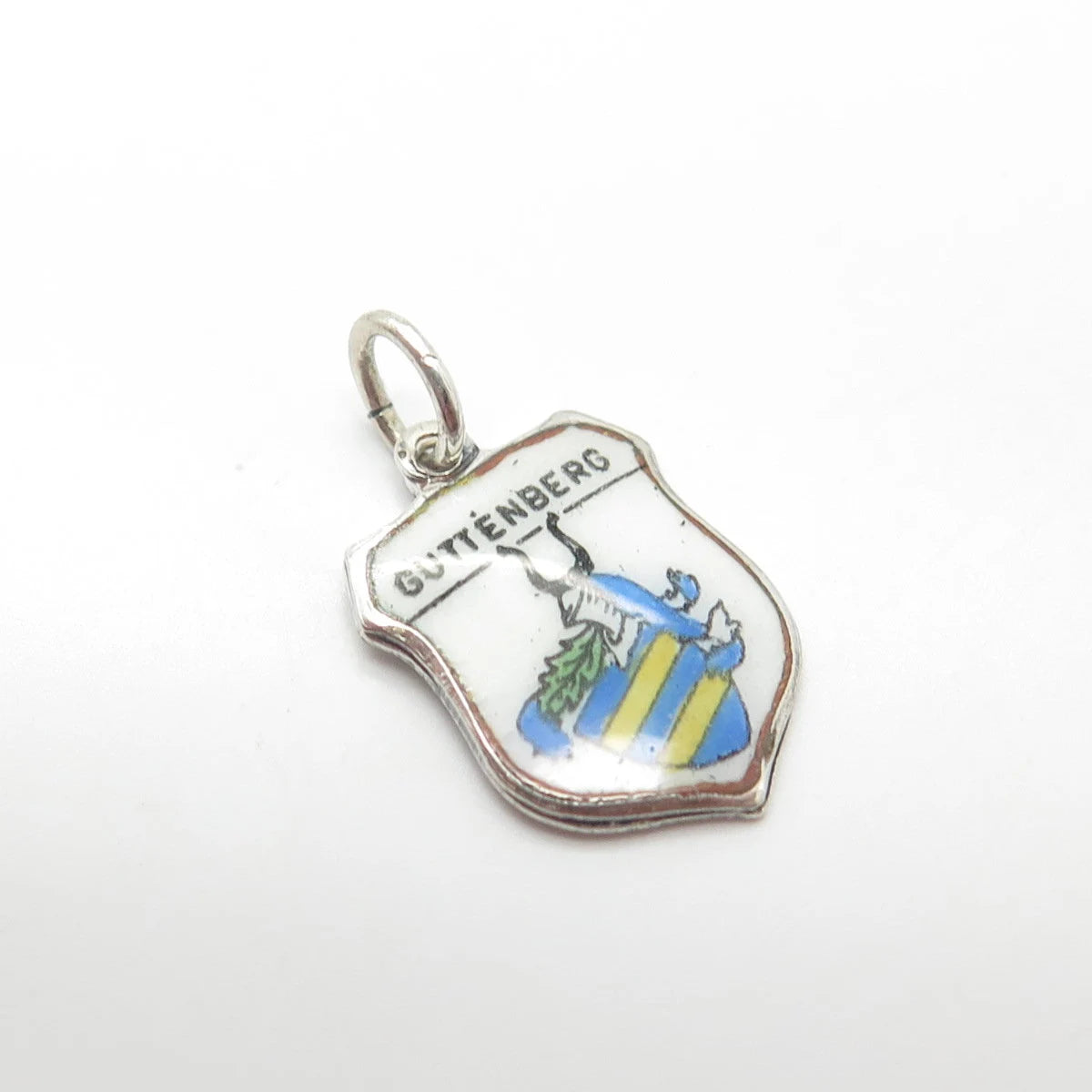 800 Silver Vintage EHJ Germany Enamel Guttenberg Coat of Arms Charm Pendant