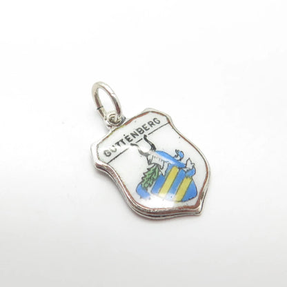 800 Silver Vintage EHJ Germany Enamel Guttenberg Coat of Arms Charm Pendant