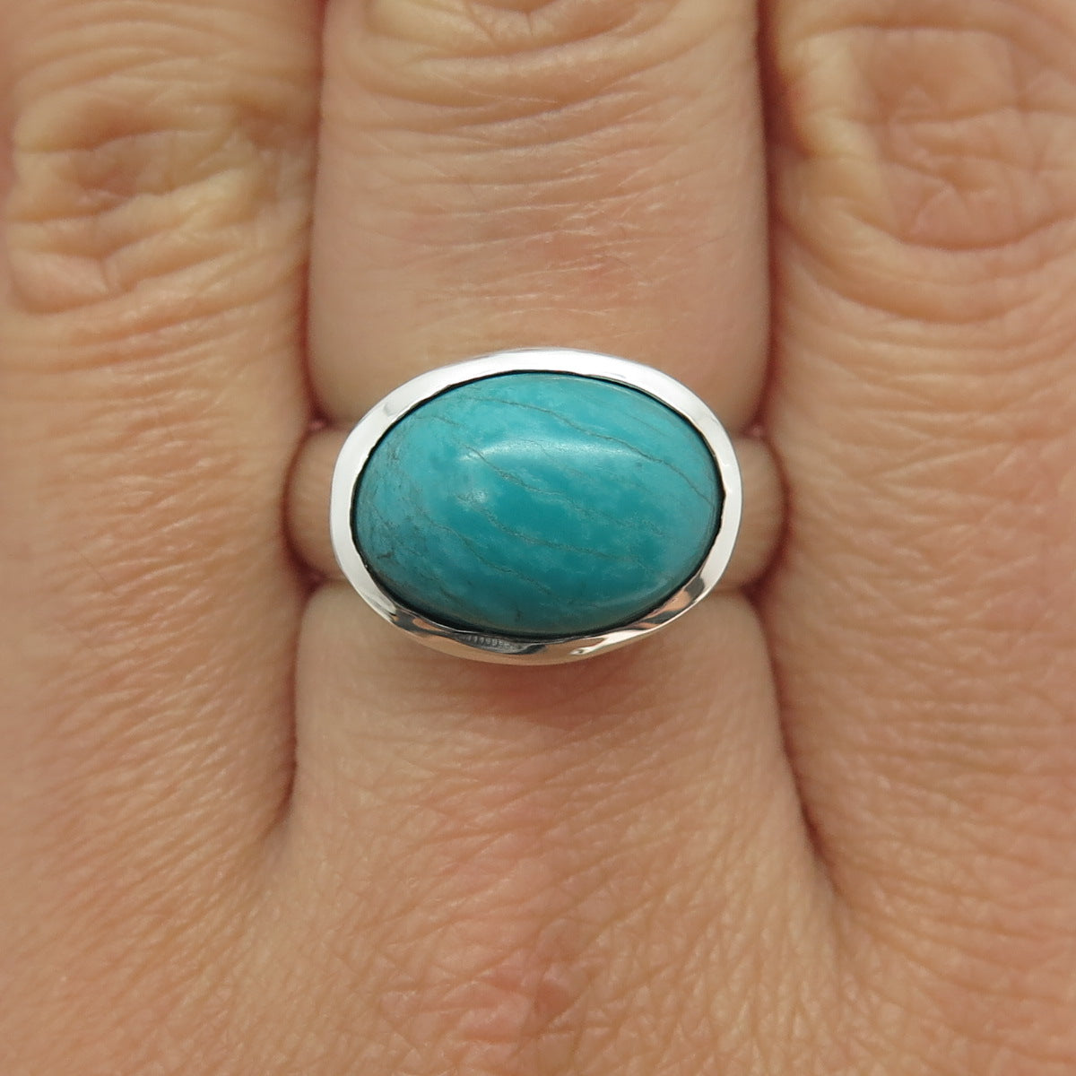 925 Sterling Silver Vintage Real Turquoise Gemstone Ring Size 7