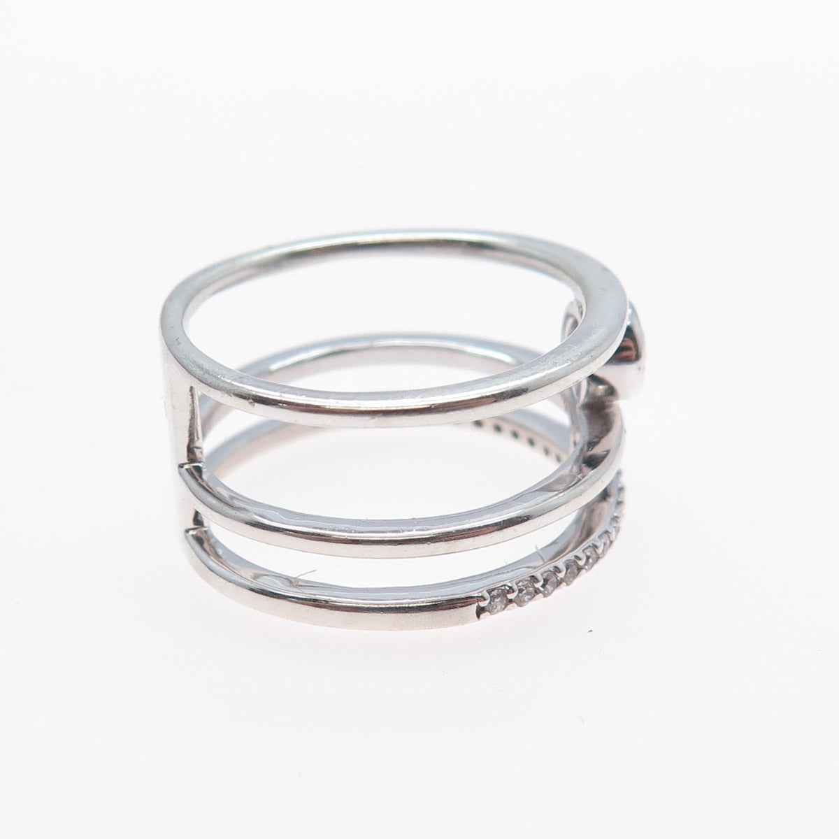 925 Sterling Silver Round-Cut C Z 3-Row Ring Size 8.25