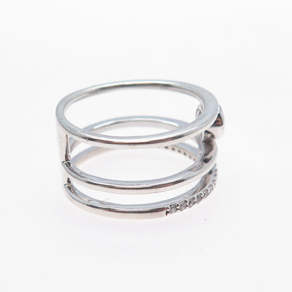 925 Sterling Silver Round-Cut C Z 3-Row Ring Size 8.25