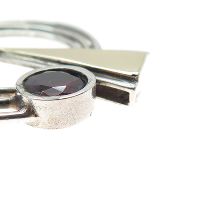 925 Sterling Silver 14K Gold Vintage Real Red Garnet Modernist Slide Pendant