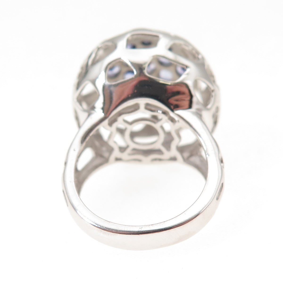 925 Sterling Silver Real Round-Cut Tanzanite Ornate Ball Ring Size 5.25