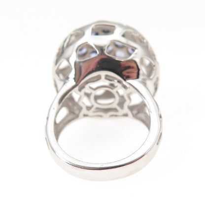 925 Sterling Silver Real Round-Cut Tanzanite Ornate Ball Ring Size 5.25
