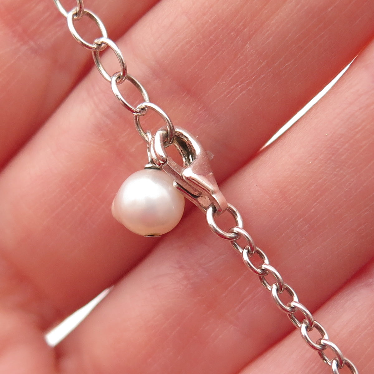 925 Sterling Silver Vintage Real Pearl Cable Chain Necklace 16-18"