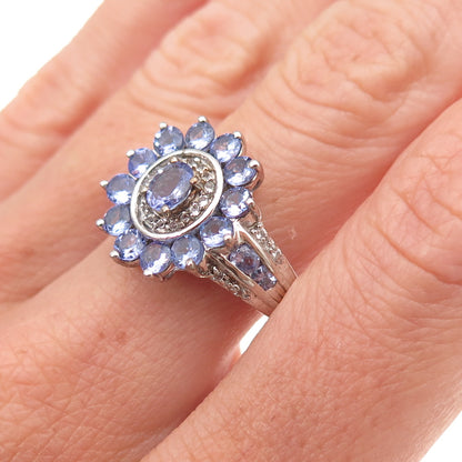 Chuck Clemency 925 Sterling Silver Real Tanzanite & White Topaz Ring Size 8.25