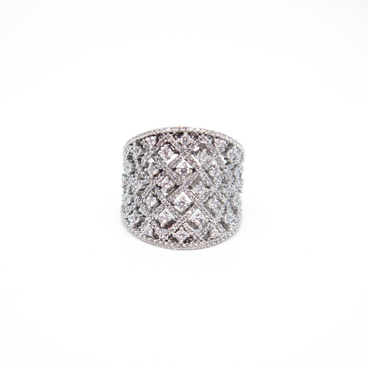 925 Sterling Silver Pave C Z Ornate Ring Size 7.5
