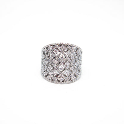 925 Sterling Silver Pave C Z Ornate Ring Size 7.5