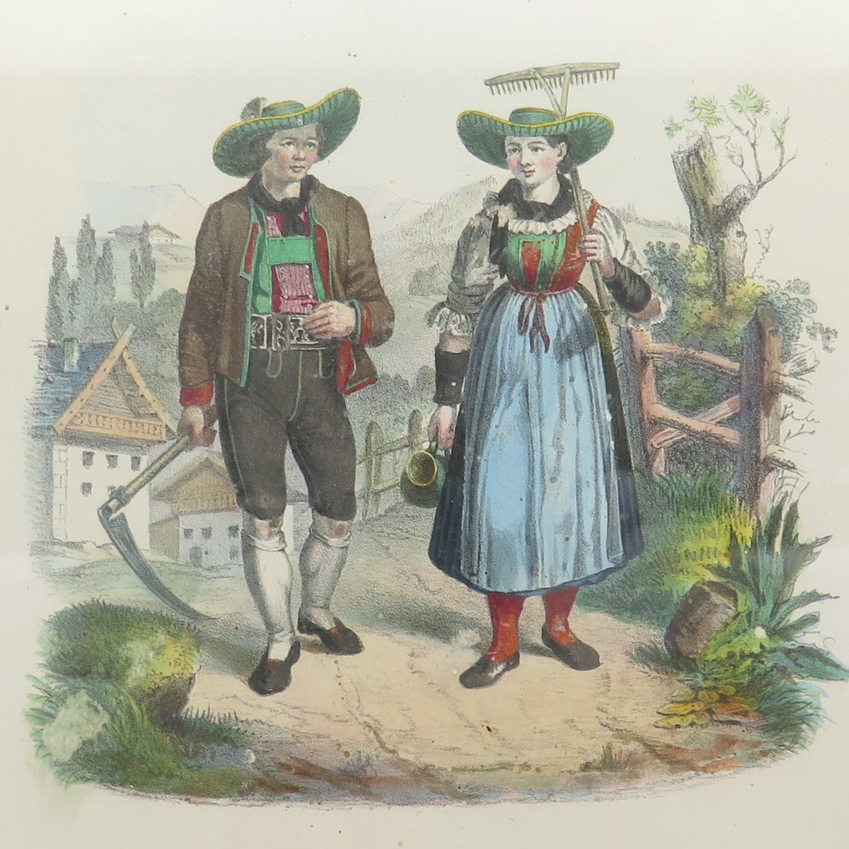 ANTIQUE End XIX Hand-Painted Lithograph Aus dem Pusterthale C.A.Czichna