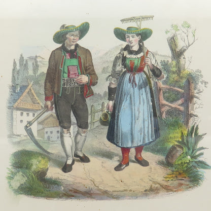 ANTIQUE End XIX Hand-Painted Lithograph Aus dem Pusterthale C.A.Czichna