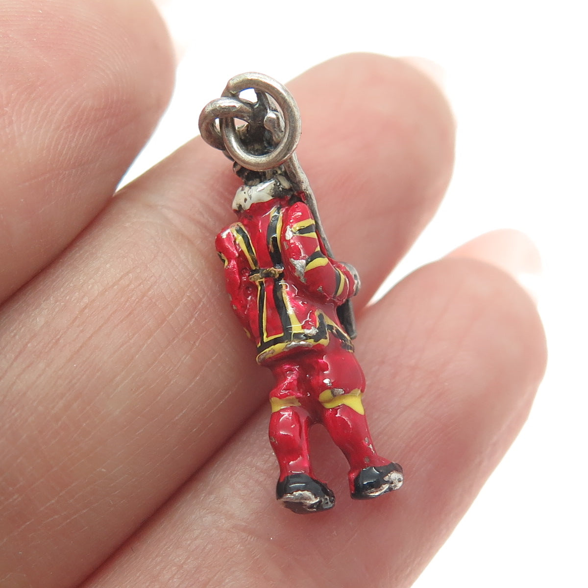 925 Sterling Silver Antique Colorful Enamel Beefeater Royal Guard 3D Pendant