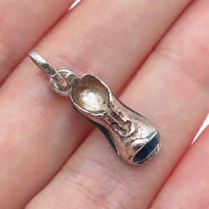 925 Sterling Silver Vintage Blue Enamel Torn Boot Mini Charm Pendant