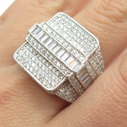 925 Sterling Silver Round & Baguette-Cut C Z Statement Ring Size 12