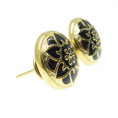 HAN 925 Sterling Silver Gold Plated Enamel Heart Floral Omega Back Earrings