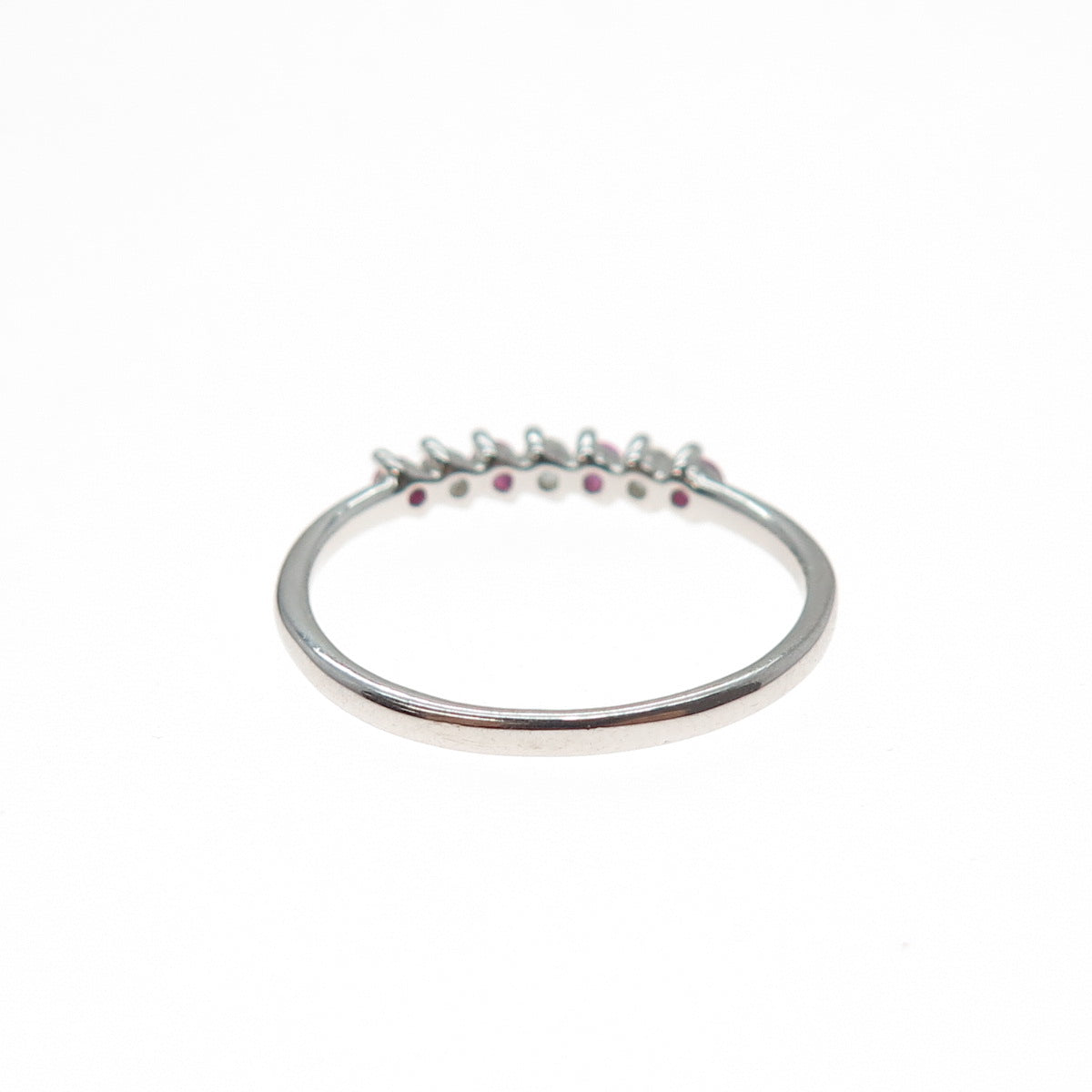 925 Sterling Silver Lab-Created Ruby & C Z Half Eternity Band Ring Size 7.25