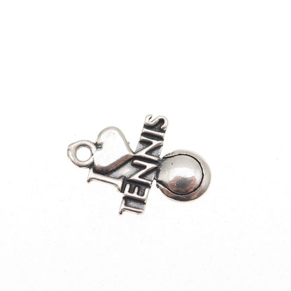 Sundancer 925 Sterling Silver Vintage I Love Tennis Oxidized Mini Charm Pendant