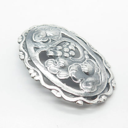 925 Sterling Silver Vintage Ornate Oval Pin Brooch
