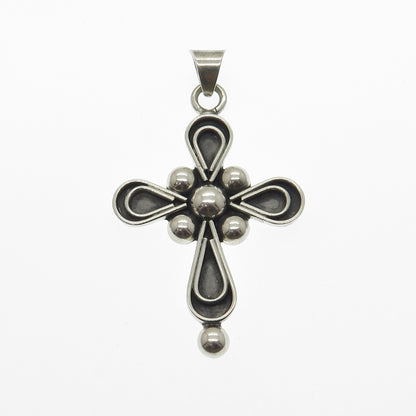 BERNICE 925 Sterling Silver Vintage Mexico Cross Religious Oxidized Pendant