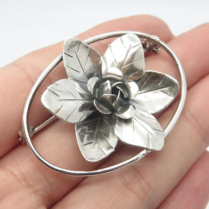 925 Sterling Silver Vintage Floral Pin Brooch