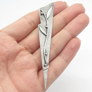 800 Silver Vintage Hammered Leaf Modernist Pin Brooch