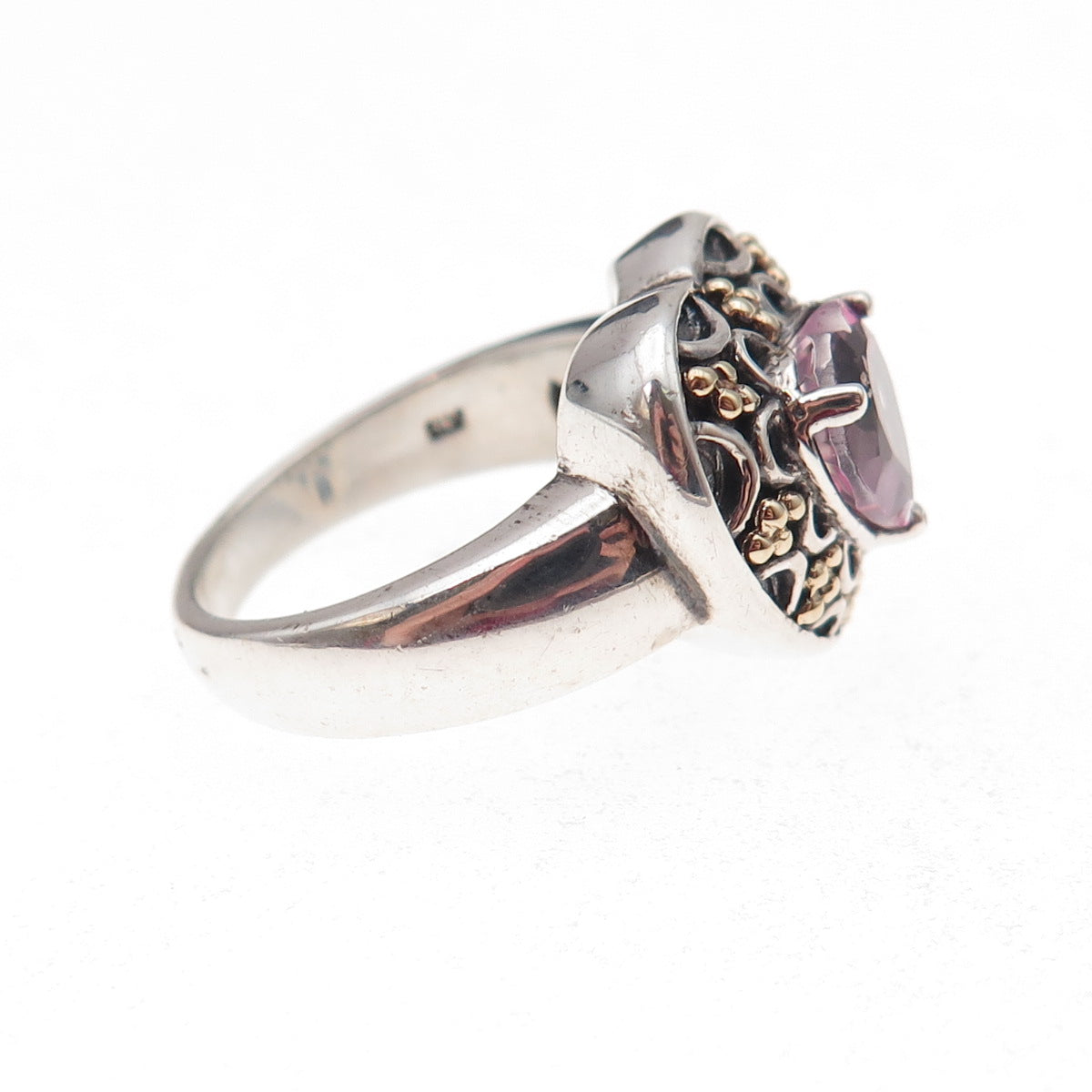 Sadye L Vassil 925 Sterling Silver 14K Gold Real Pink Topaz Heart Ring Size 7