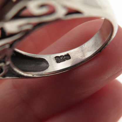 925 Sterling Silver Vintage S-Scroll Modernist Oxidized Ring Size 7