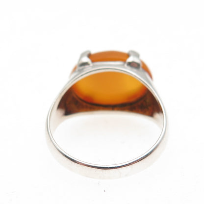 925 Sterling Silver Vintage Real Amber Modernist Ring Size 7.25