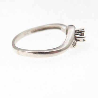 925 Sterling Silver Real Round-Cut Diamond & Sapphire Ring Size 6.25