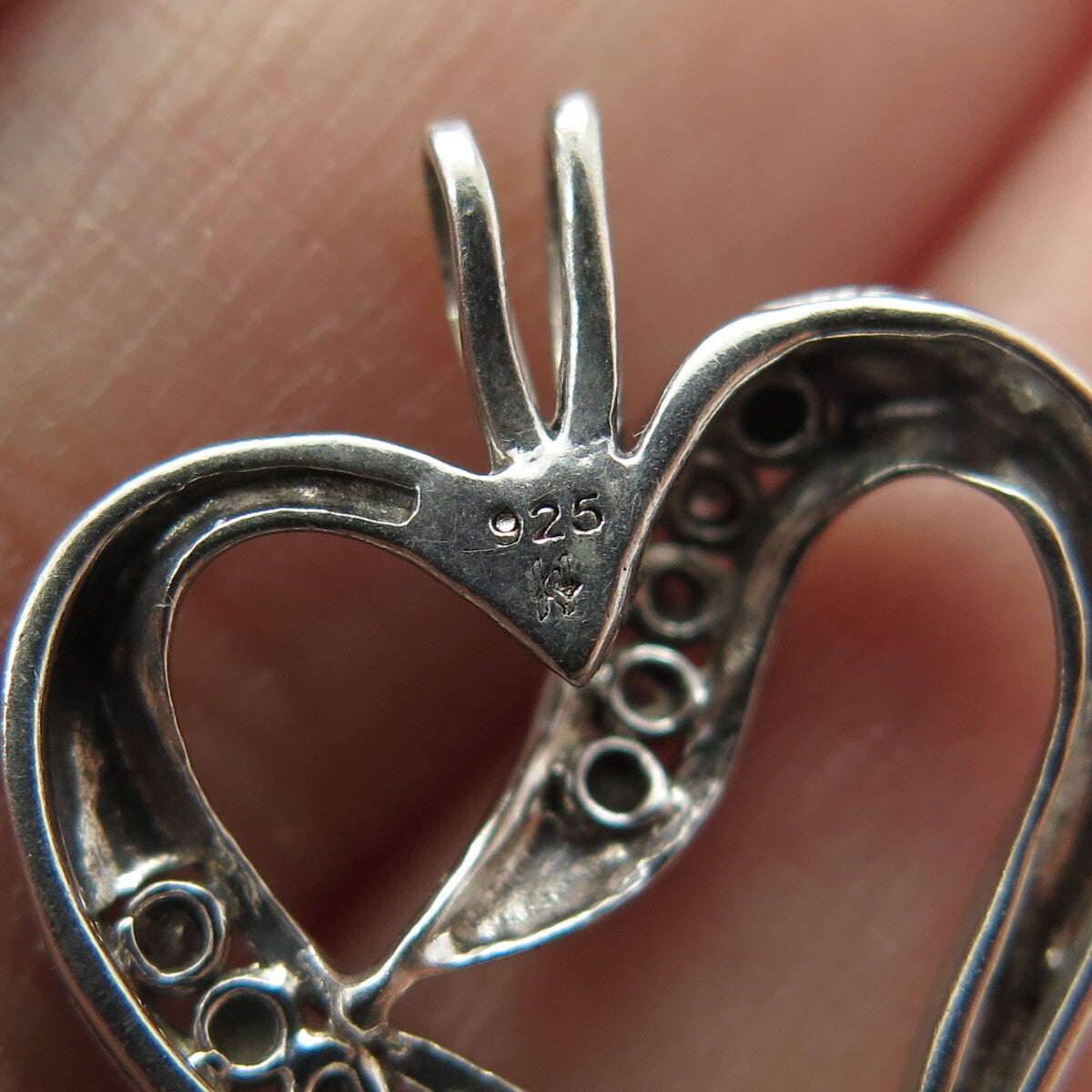 925 Sterling Silver Real White Diamond Open Heart Pendant