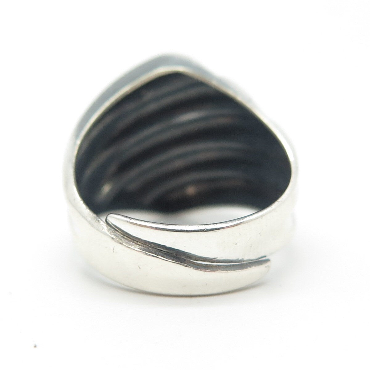 925 Sterling Silver Vintage Ribbed Wide Ring Size 5.75